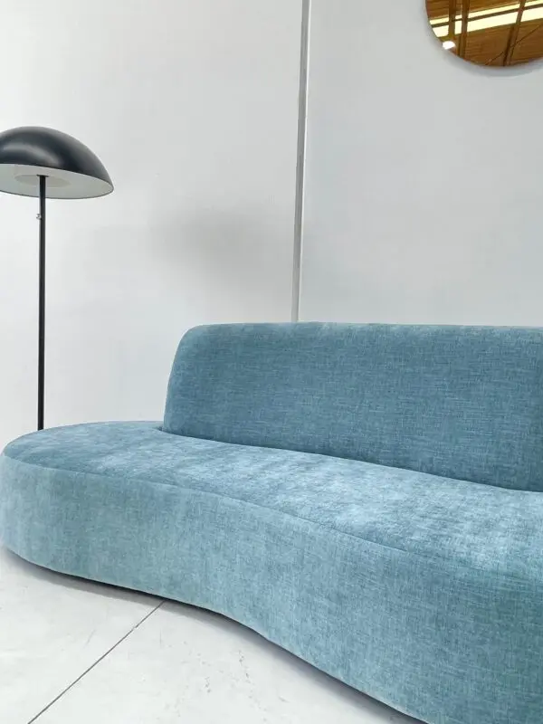 Vintage Sky Blue Curved Sofa 7 Vintage Sky Blue Curved Sofa - Image 5