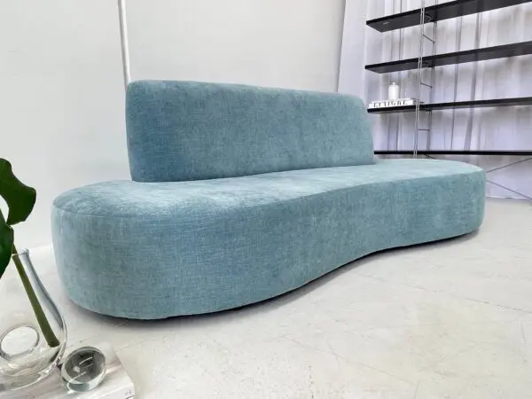Vintage Sky Blue Curved Sofa 8 Vintage Sky Blue Curved Sofa - Image 6